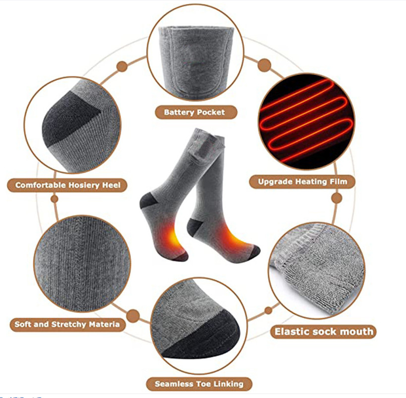 Graphene Sheet Electric Heating Socks , Skiing Men's Thermal Socks