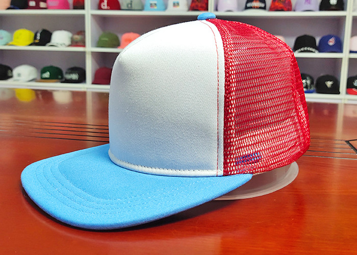 High Quality 100% Cotton Mix Color Back Mesh Custom design logo Flat Bill Snapback Caps Hats