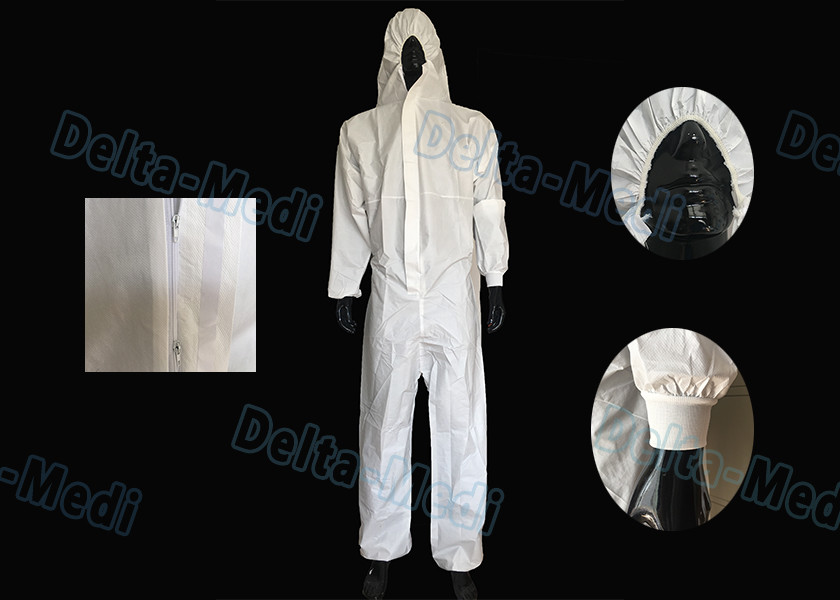 White Microporous Disposable Protective Coveralls Anti Dust With Hood