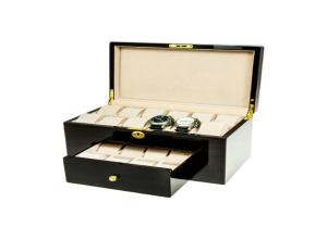 China Hot Gloss Paint Wood 12+8 Slots Lockable Watch Box For Watches Storage on sale