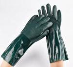 35cm Cold Weather PVC Gloves Flock Cotton Lined Dark Green PVC Heavy Duty Gloves