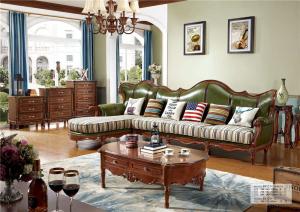Wholesale Classic Wood Frame Fabric Antiqued Leather Sofa from china suppliers