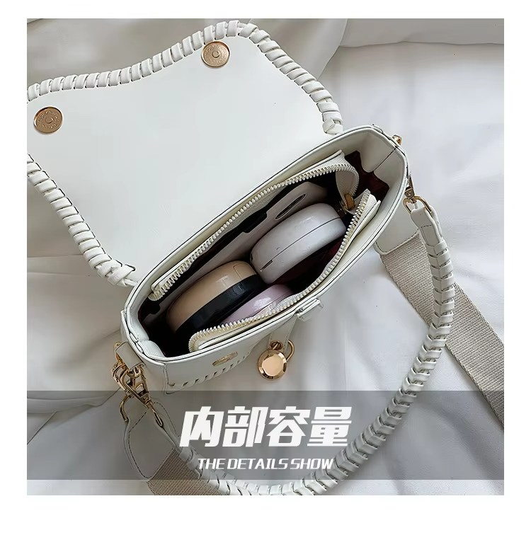 Single-Shoulder Crossbody Retro Handmade-Woven Saddle Bag Women's Design with Wide Strap