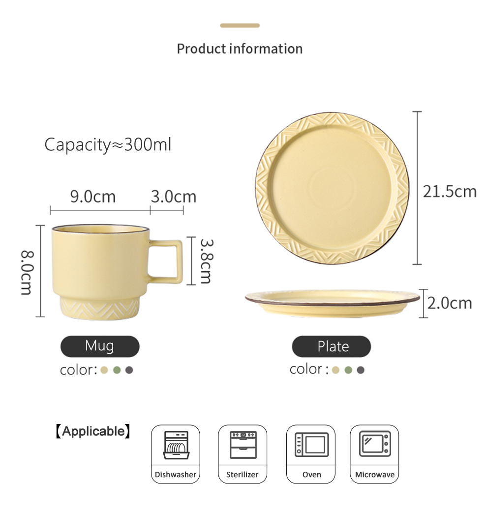 300ml Japanese Stackable Mug And Saucer Vintage Style Cups Saucers Set Ceramics Plate