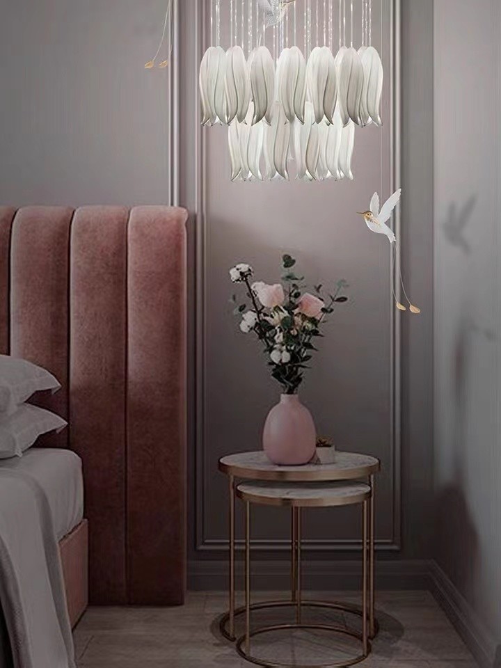 Ceramic Porcelain White Flower Decorative Chandelier Wedding Pendant Lamp For Hotel
