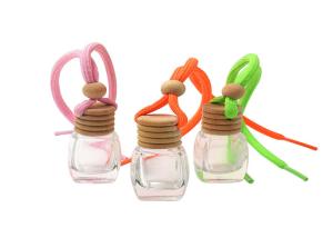 Wholesale 5ml 8ml Clear Color Car Air Freshener Perfume Bottle Round Hanging Rope Wooden Cap from china suppliers