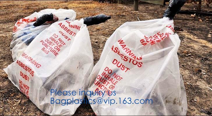 PE asbestos yard waste bags,hazard waste disposal bags,Customized danger warning printing clear polythene LDPE asbestos