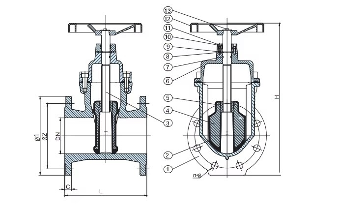 EN 1092-2 Ductile Iron Flange Elastic Wedge Gate Valve With Good Air Tightness