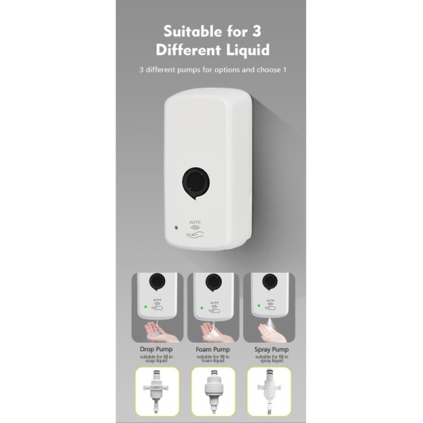 Touchless Automatic Foam Soap Dispenser with 1000ml Capacity Wall Mounted Installation and ABS Plastic Material