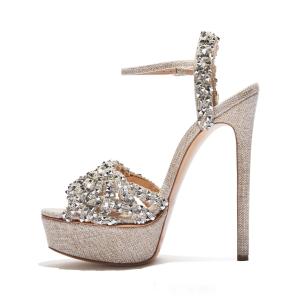 Wholesale Janbal Nude 15cm Platform Heel Shoes Rhinestone Platform Heel Sandals from china suppliers