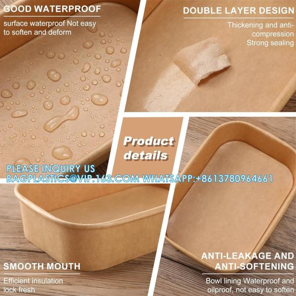Biodegradable Rectangle Kraft Paper Bowl Recyclable Square Kraft Paper Disposable Salad Bowl