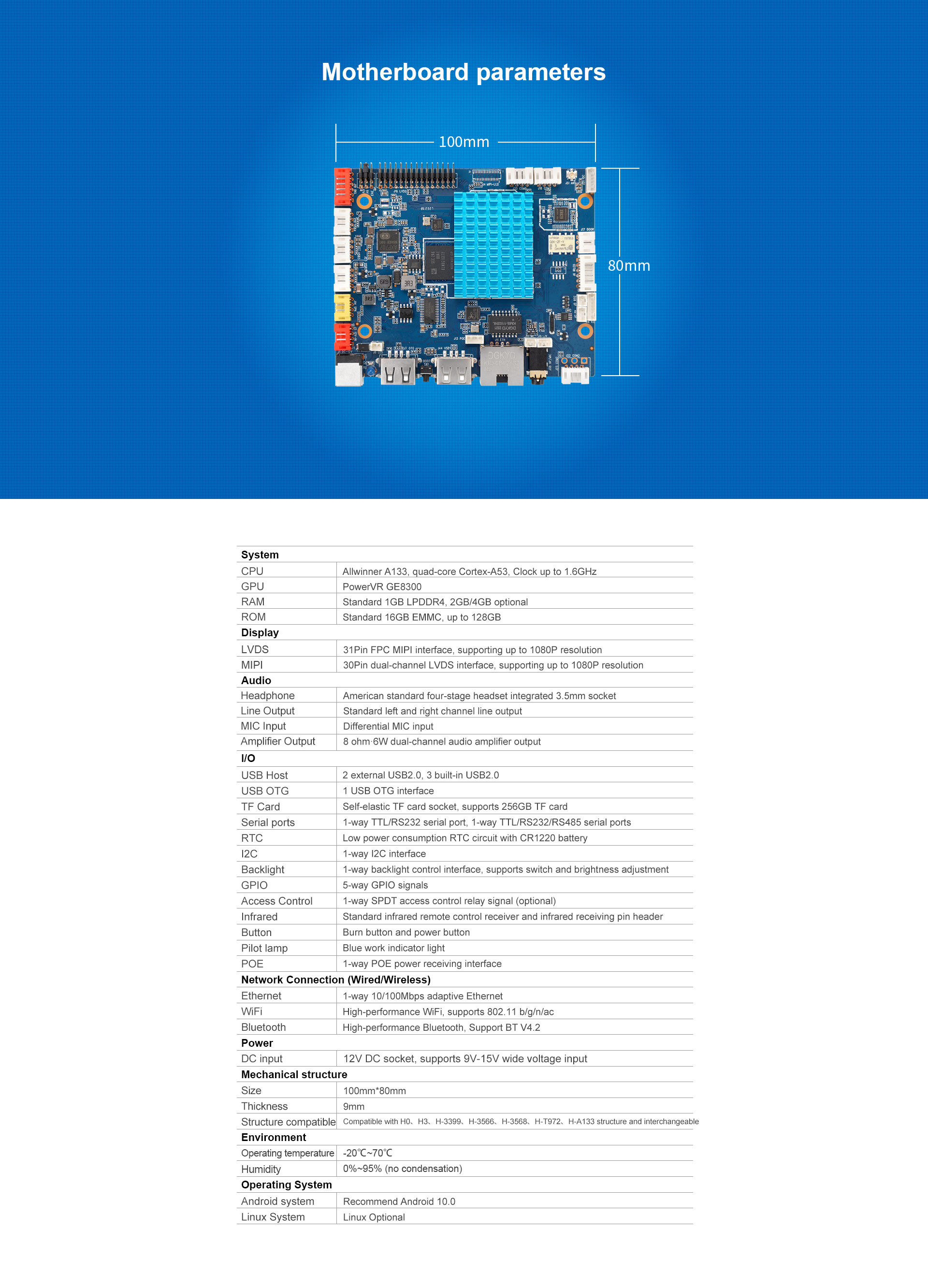 H-A133L Smart HMI Motherboard Up to 5 USB Ports 9~15V wide voltage DC power supply