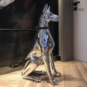 Wholesale BLVE Stainless Steel Life Size Guard Doberman Dog Statues Sculpture Modern Art Shiny Metal Indoor Home Decoration from china suppliers
