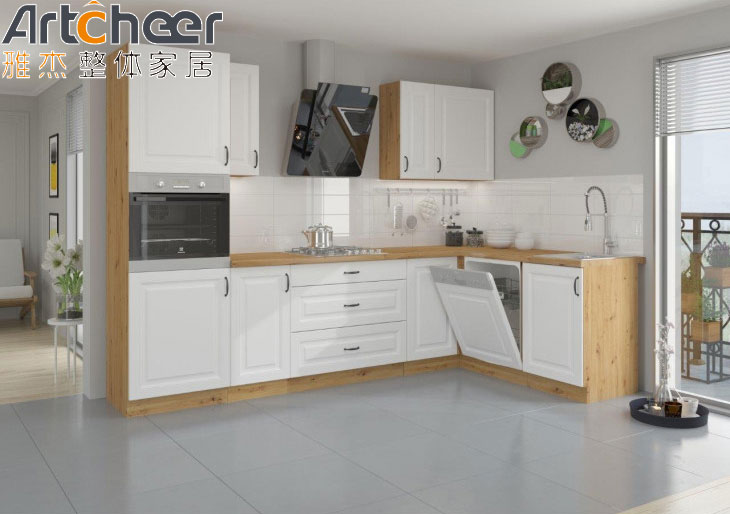 Plywood Antique Kitchen Cabinets and Modern Style Countertop Edging for Classic Kitchen Design