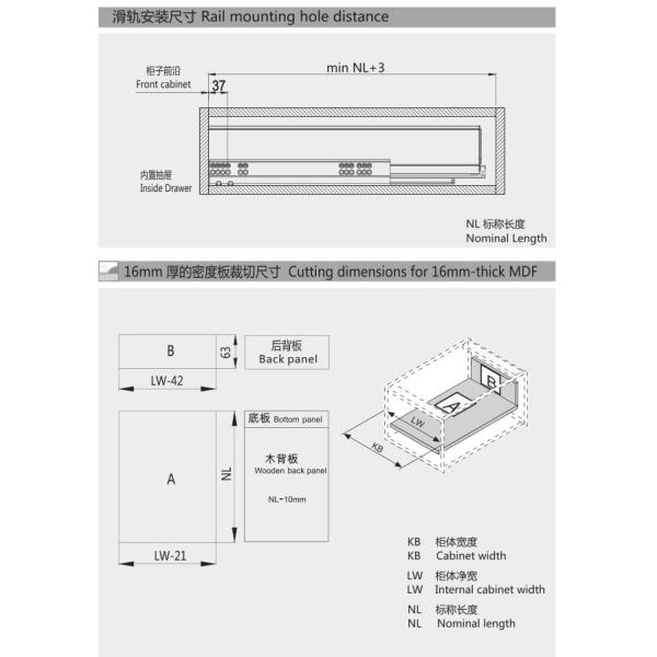 Twin Wall Tandembox Drawer Systems Full Extension for Kitchen / Bedroom Cabinet
