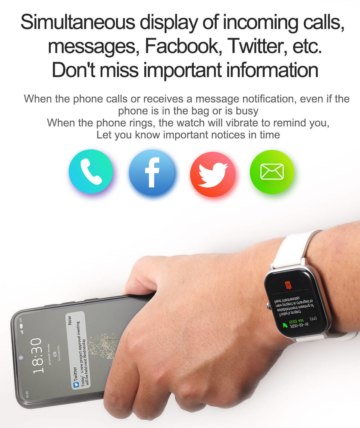 Full Touch Smartband Watch Bluetooth Music Playback Temperature Detection Health Tracker