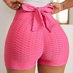 Wholesale Quick Dry High Waist Yoga Sports Workout Shorts Bow Tie Textured Butt Lifting from china suppliers