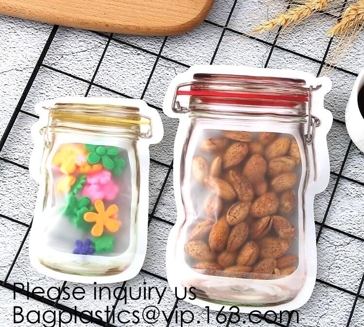 Custom Printed Mason Jar Stand Up Zip Lock Pouch Snack Food Packaging Bag,PE Storge Bag Kitchen Refrigerator Food Sealed