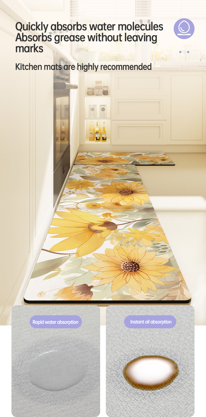 Long Kitchen Entrance Floor Mat with Customized Design and Waterproof Function