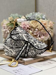 Wholesale Women Embroidery Dior Saddle Sling Bag Patchwork 25cm With 3 Interior Pockets from china suppliers