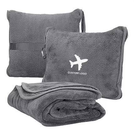 Custom Logo Embroidery Travel Blanket and Pillow Set for Comfortable Airplane