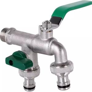 Wholesale Garden Hose Faucet Water Tap Brass Ball Valve Outdoor Yard Bibcock Double Outlets from china suppliers