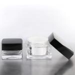 Eco - Friendly Glass Cosmetic Cream Jar Square Shape Clear Body Black Lid