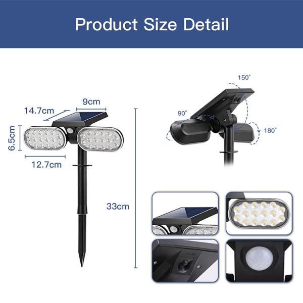 Double Heads Foldable Waterproof LED Garden Lights IP65 Outdoor Motion Sensor Solar Light