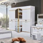 Luxury White Wood Double Leather King Size Bed Home Master Room Modern Wooden