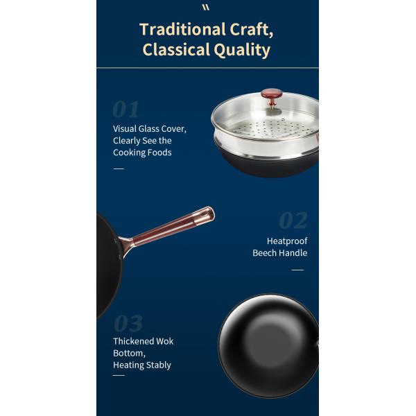2.5kg Rose Gold Kitchen Frying Pans 32cm Uncoated With Steamer