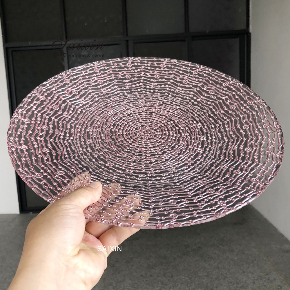 Luxury Black Charger Plates Wedding Tableware Rhomboid Glass 32cm