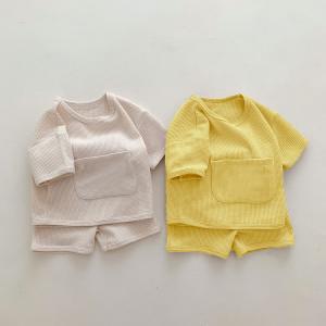 Wholesale Custom Toddlers Waffle Fabric 2Pcs Cotton Embroidery T Shirts Set Summer Loungewear from china suppliers
