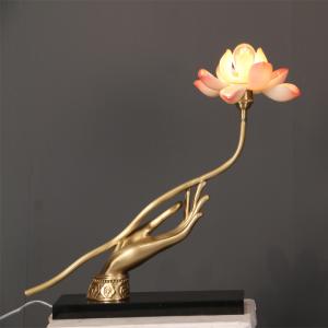 Wholesale Electric White Glass LED Household Table Lamp Lotus Flower Shape 110V from china suppliers