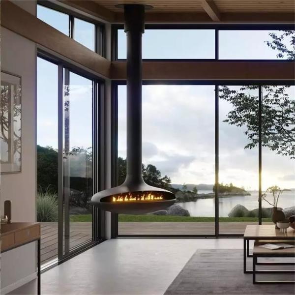 contemporary indoor hanging fireplace carbon steel suspended stove wood burning