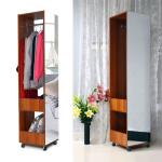 Multifunctional 180cm Movable Mirrored Wooden Clothes Wardrobe