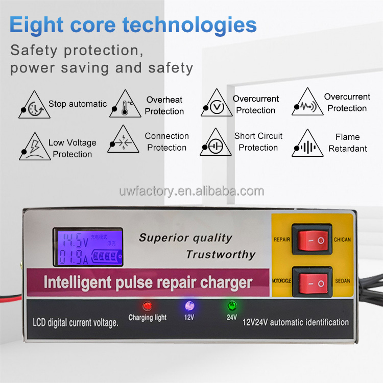 FCP 10Amp Car Battery Charger 12V/24V Smart Fully Automatic Battery Charger Maintainer Trickle Charger for Car Truck Motorcycle