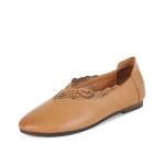 S434 New Classic Round Toe Leather Shoes Hollow Out Literary Temperament Lazy