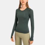Wicking Women Activewear T Shirts Long Sleeve Knitted Seamless Workout Shirt
