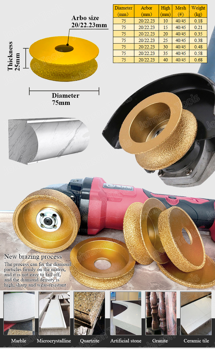 Vacuum Brazed Marble Granite Stone Quartz Tile Ceramic Diamond Abrasive Grinding Profile Wheel for Angle Grinder