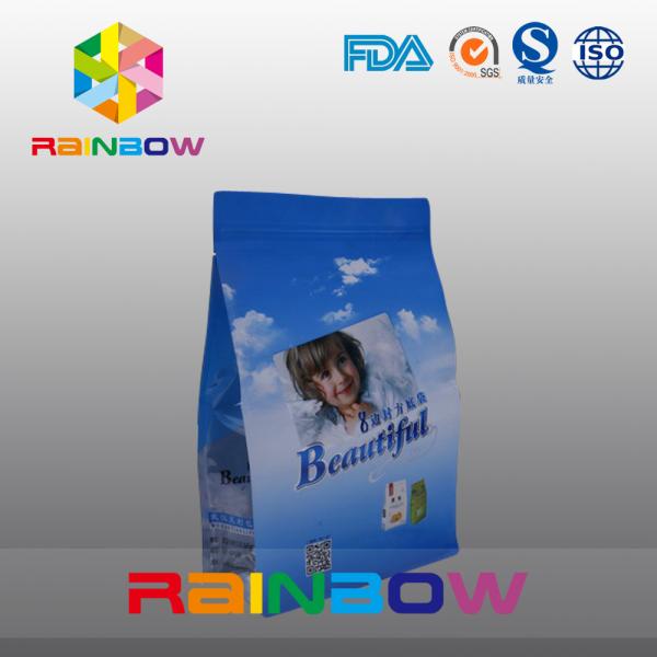 Square Bottom Plastic Snack Bag Packaging For Food / Flat Bottom Side Gusset Zipper Pouch