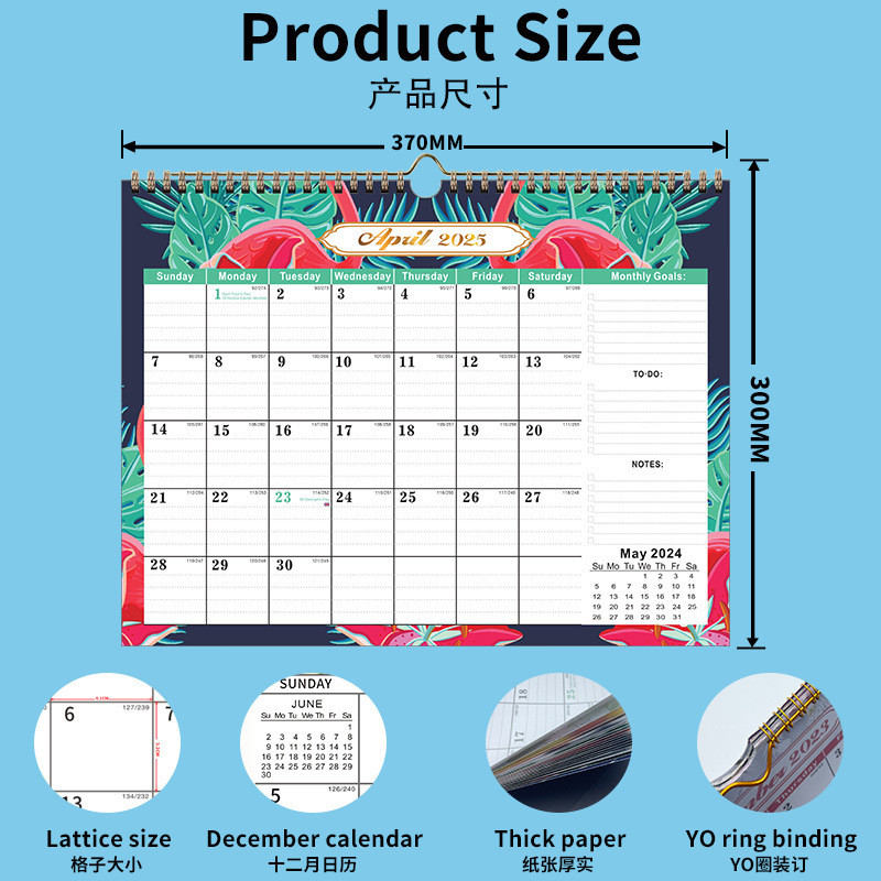 Custom Wall Calendar Holiday / Seasonal Theme Spiral Bound Glossy Paper Type