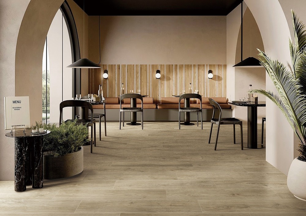 Yellow Brown Firebrick Floor Strips For Bedroom And Office 200x1200mm Wooden Porcelain Strips Antibacterial