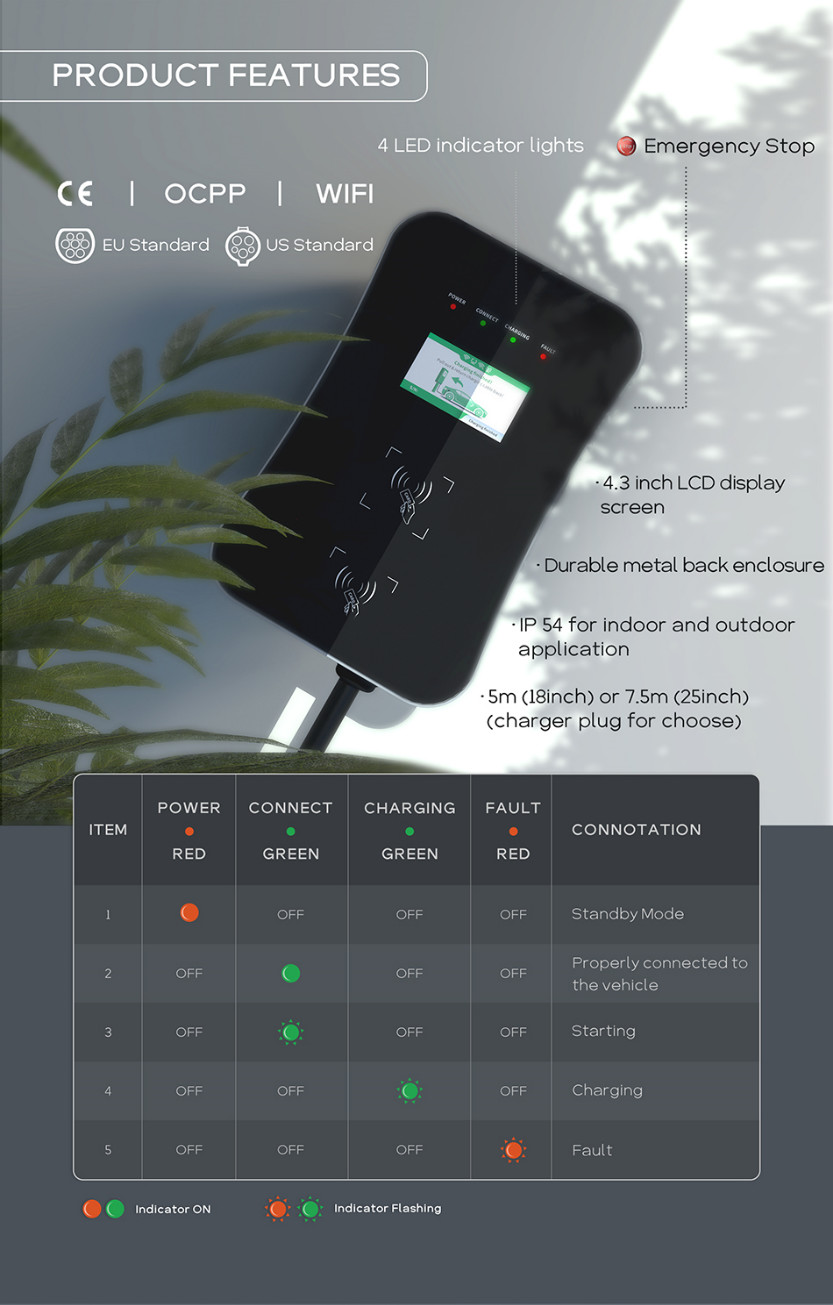 Commercial Type 2 EVSE Charging Station Point 4.3 inch LCD Screen