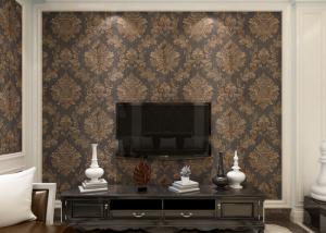 Wholesale Removable Victorian Damask Wallpaper Embossed Black and Golden Pattern , 0.53*10m/ roll from china suppliers