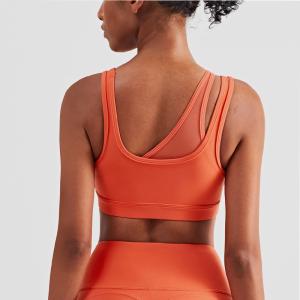 Wholesale Mesh Stitching Strappy Back Sports Bra Girls Elastic Bottom Padded Crop Top from china suppliers