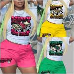 Summer Short Sleeve Graffiti Printing T-Shirt Shorts Women Tracksuit Two Piece
