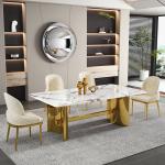 Light Luxury Stainless Steel Marble Dining Table Set Non-Folding
