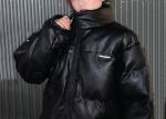 100% Black Faux Leather Ladies PU Jacket Womens Loose Fit Winter Puff Jacket