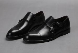 Wholesale Black Mens Monk Strap Shoes , Goodyear Leather Shoes With Buckle from china suppliers