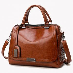 China Retro Rivet Oil Wax Leather Womens Tote Bags on sale